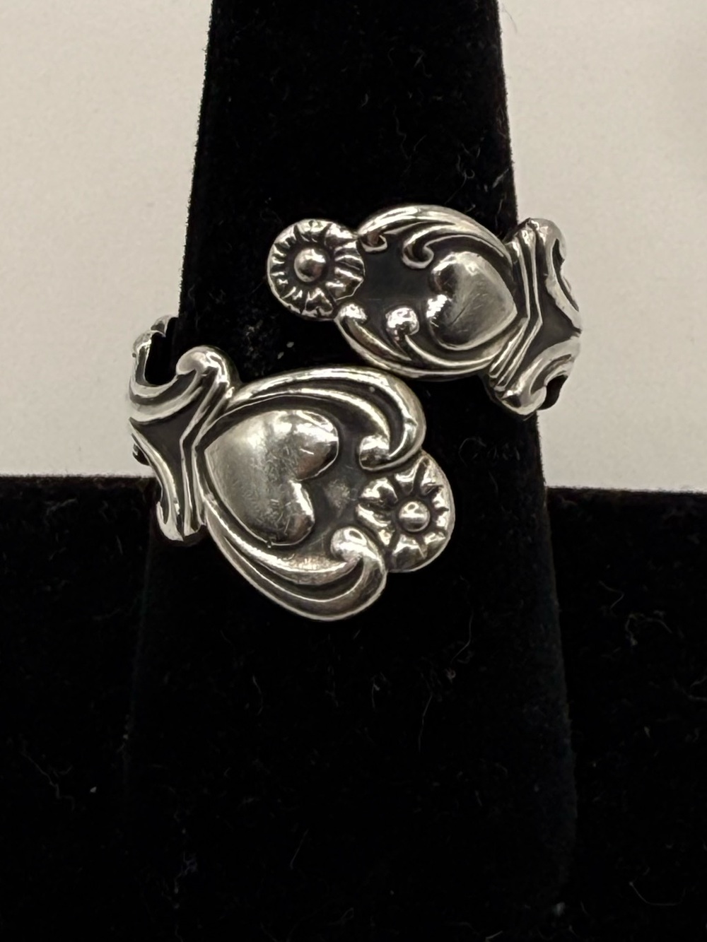 Vintage Avon Sterling Silver Treasured Hearts Spoon Ring